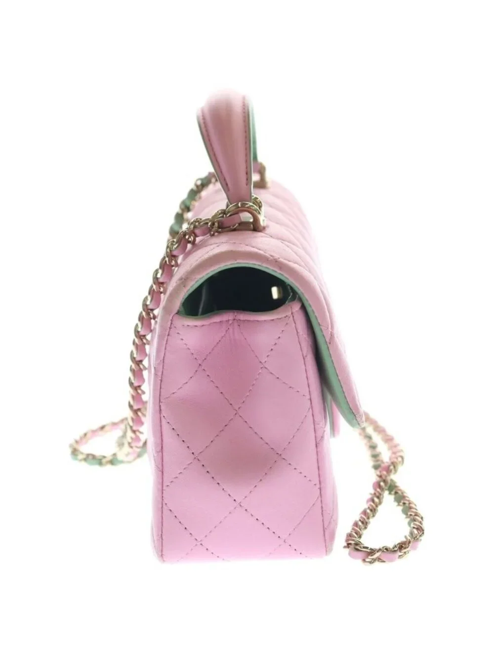 Chanel Top Handle Mini Flap Back Chain Shoulder Lambskin Pink